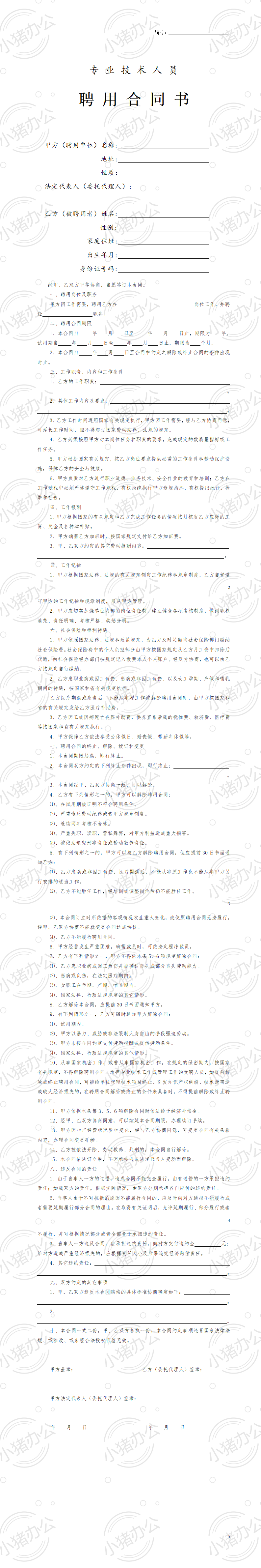 专业技术人员聘用合同书(word模板无水印可编辑)