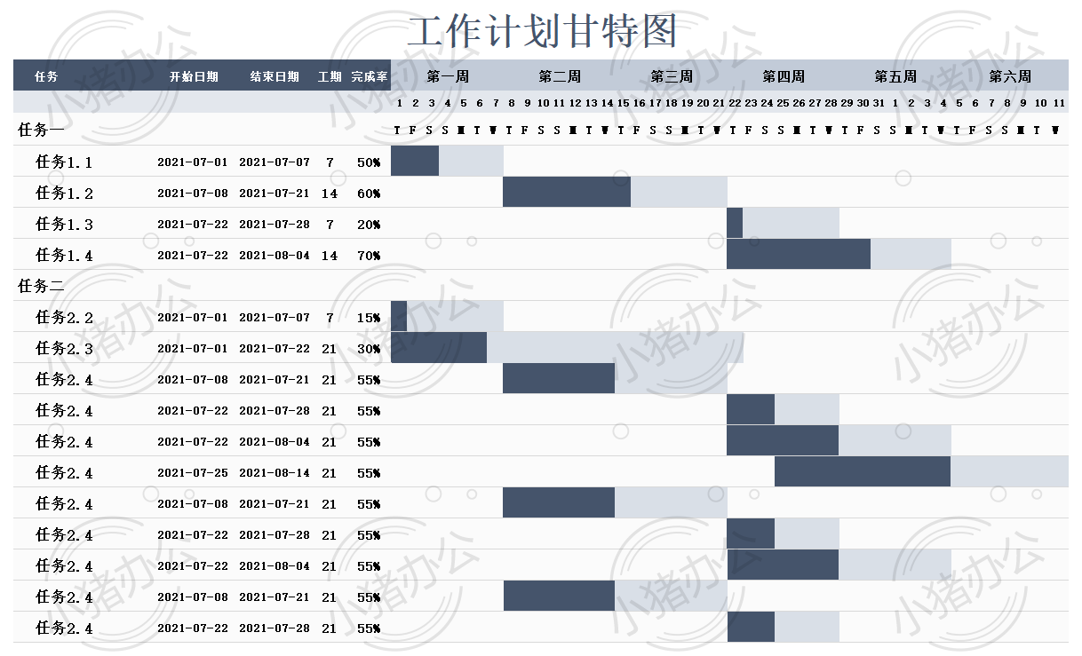 工作计划甘特图excel电子表格模板可编辑(高清无水印)12