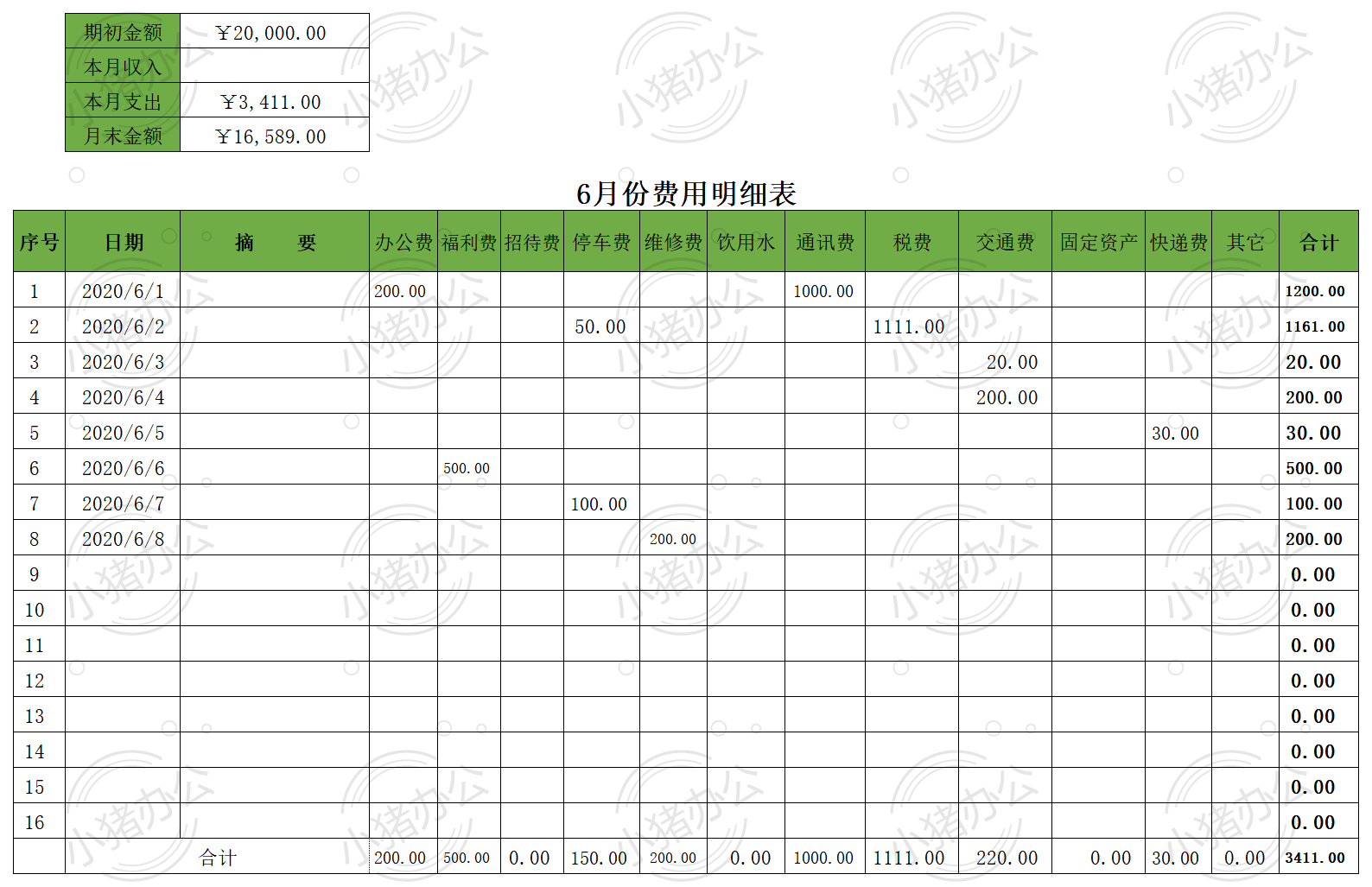 费用支出明细表模板excel电子表格模板可编辑(高清无水印)13