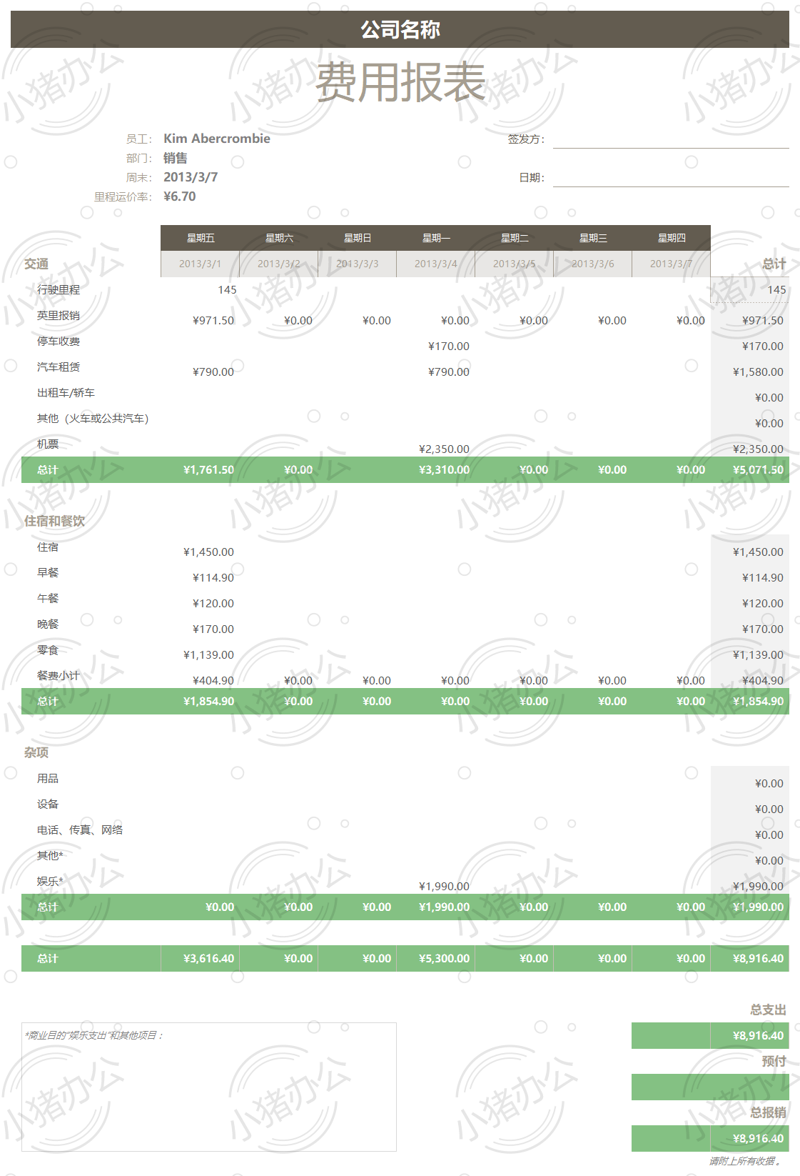 差旅费报销公司报销单excel电子表格模板可编辑(高清无水印)19