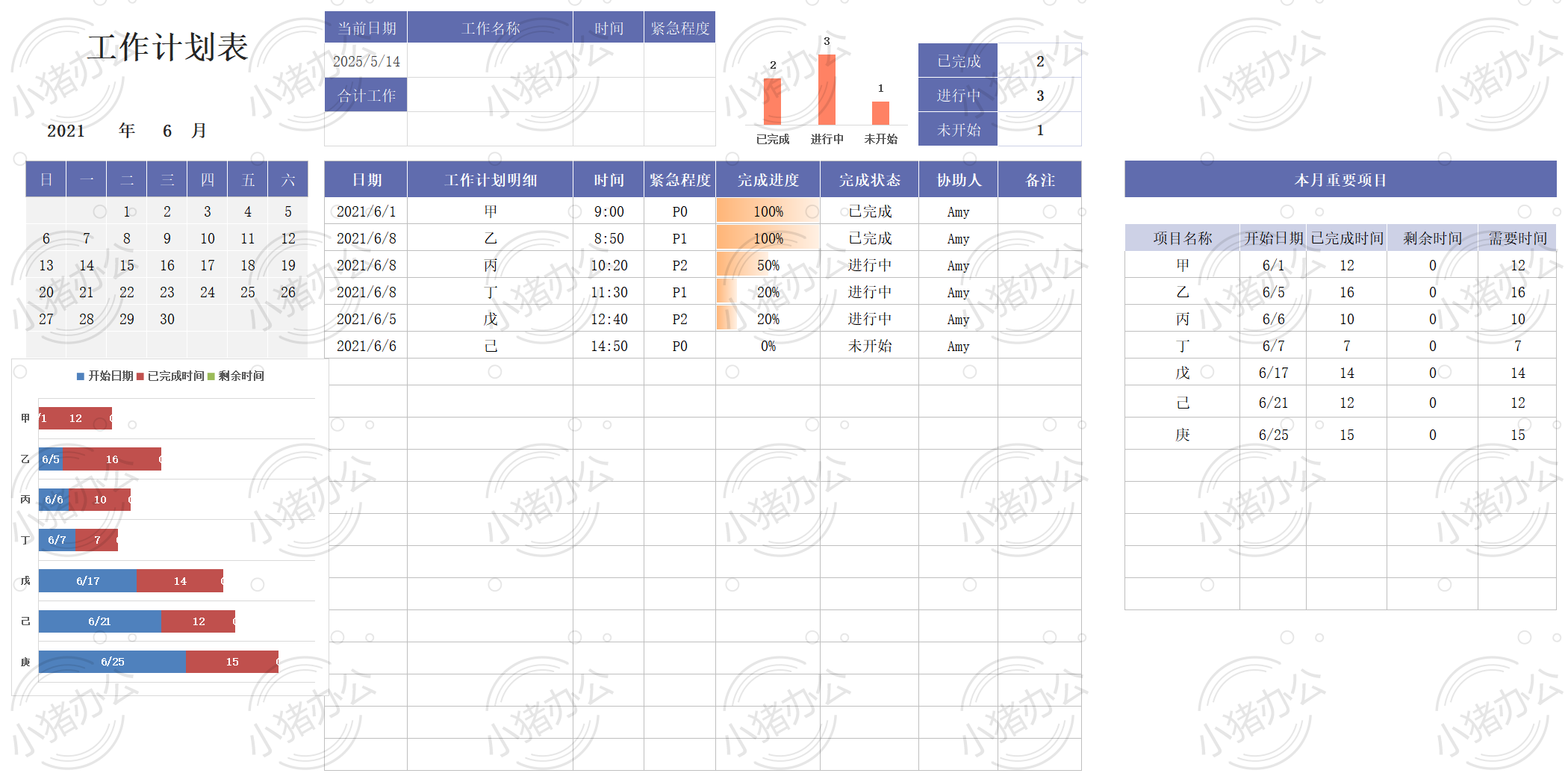 工作项目计划日历表excel电子表格模板可编辑(高清无水印)24