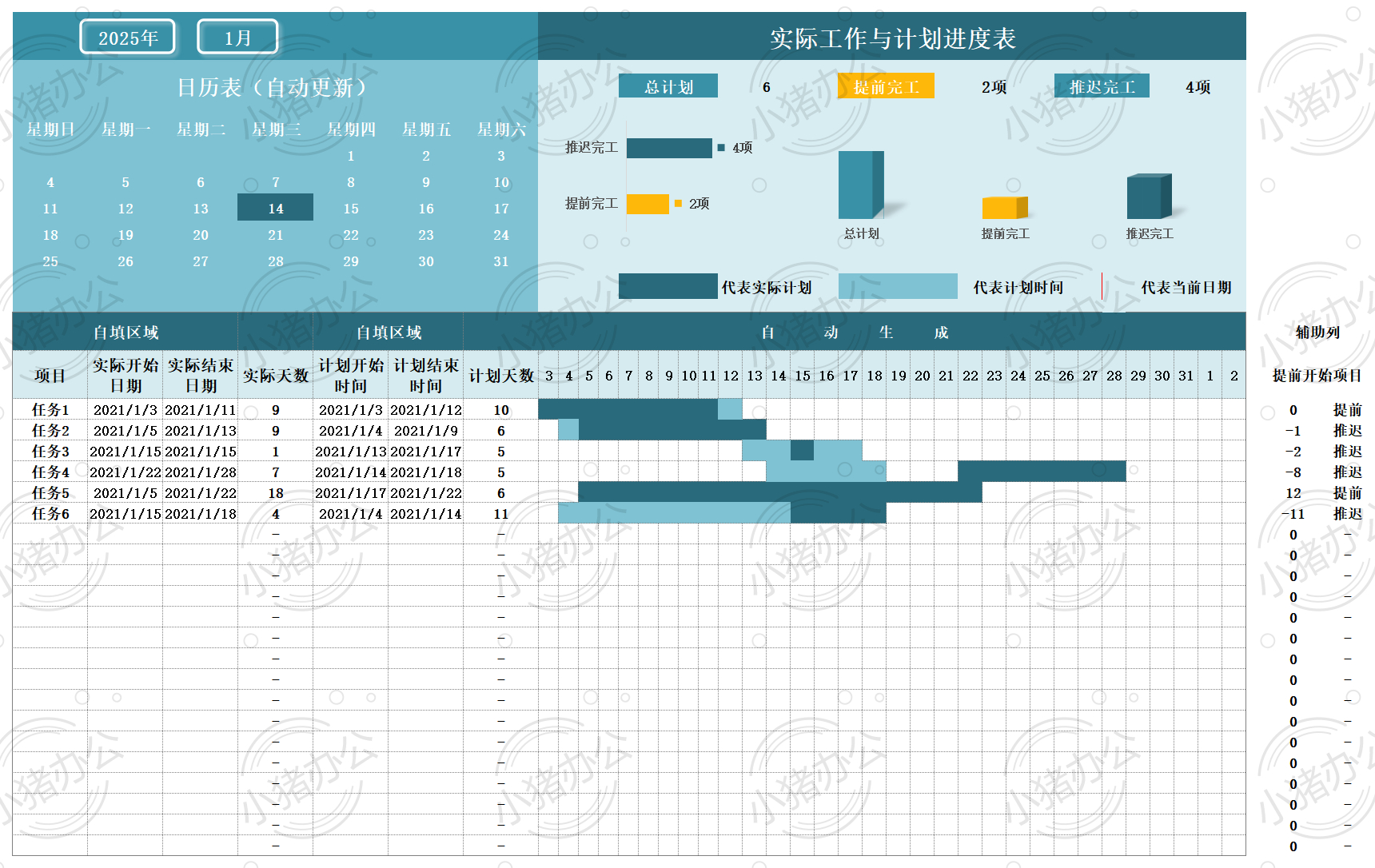 实际工作与计划进度看板excel电子表格模板可编辑(高清无水印)39