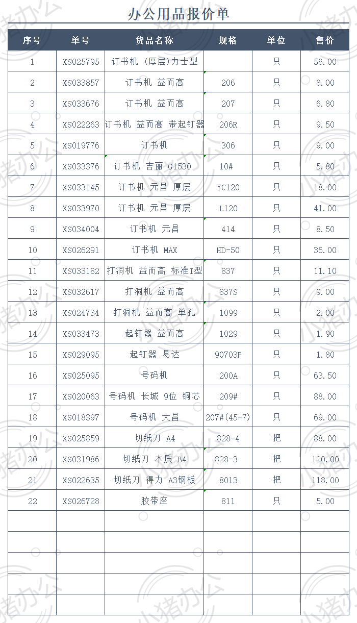 办公用品报价单excel电子表格模板可编辑(高清无水印)49