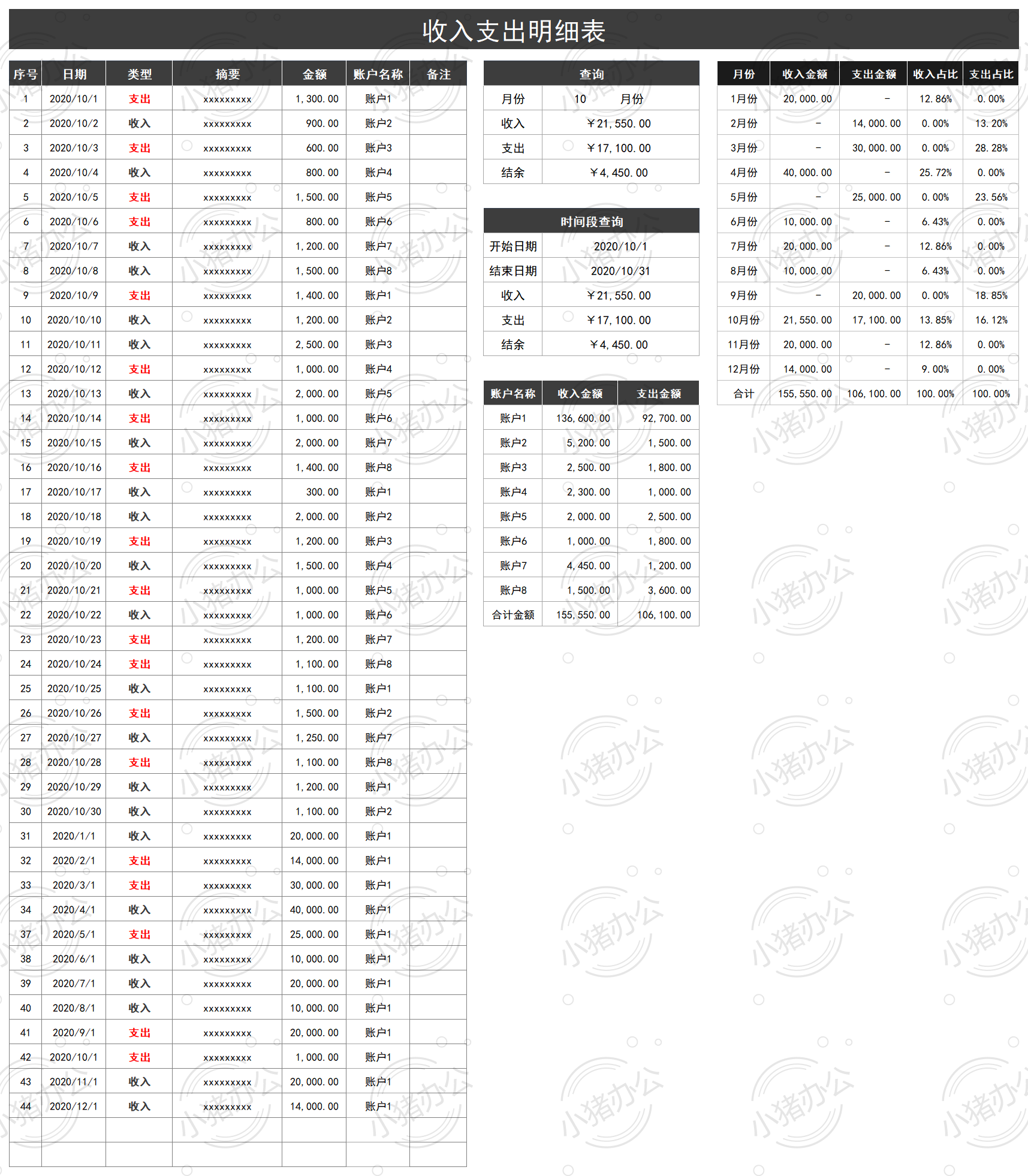 收入支出财务报表excel电子表格模板可编辑(高清无水印)57