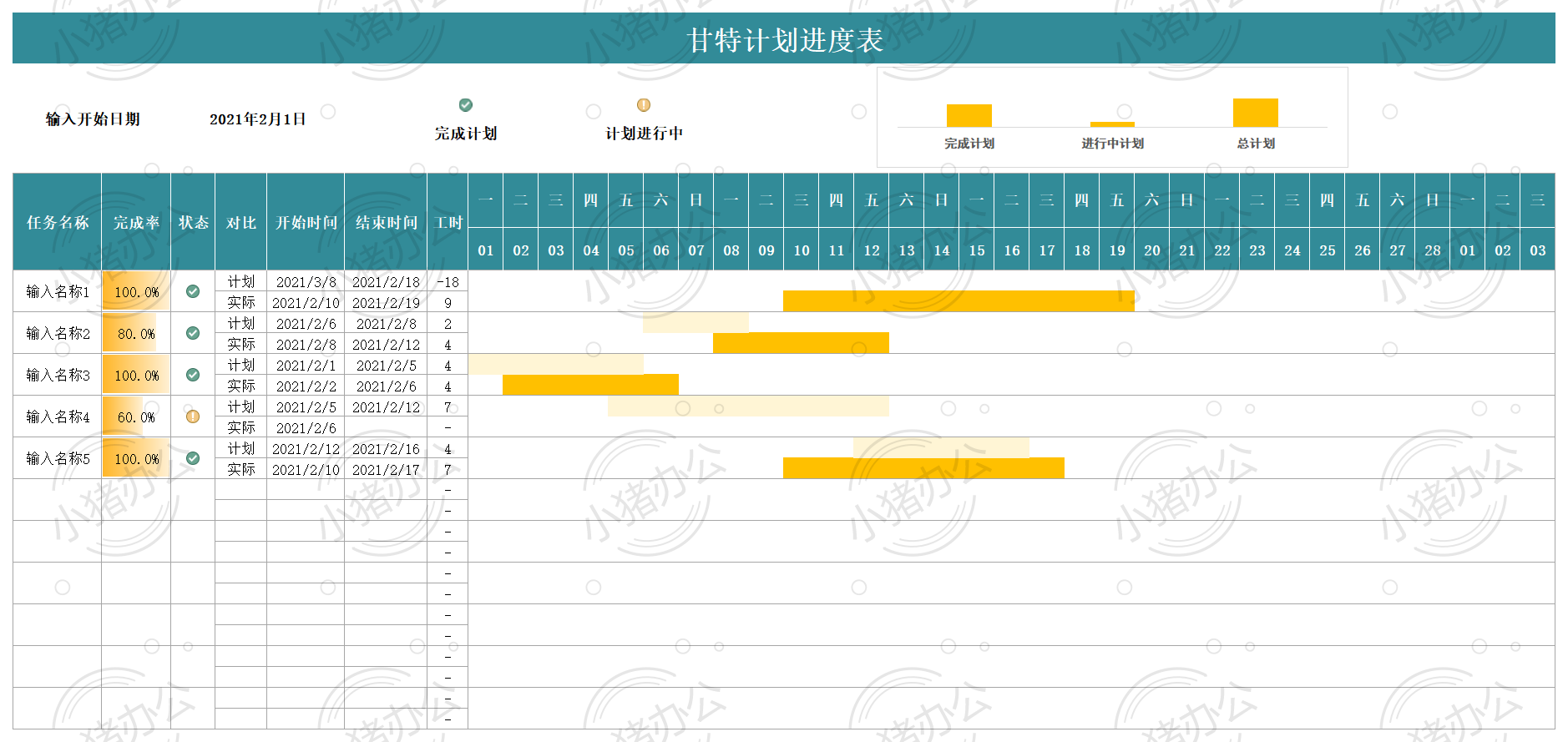 甘特计划进度表excel电子表格模板可编辑(高清无水印)58