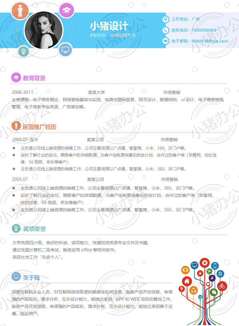 简历模板个人大学生求职应届毕业生找工作1期单页62(无水印可编辑)