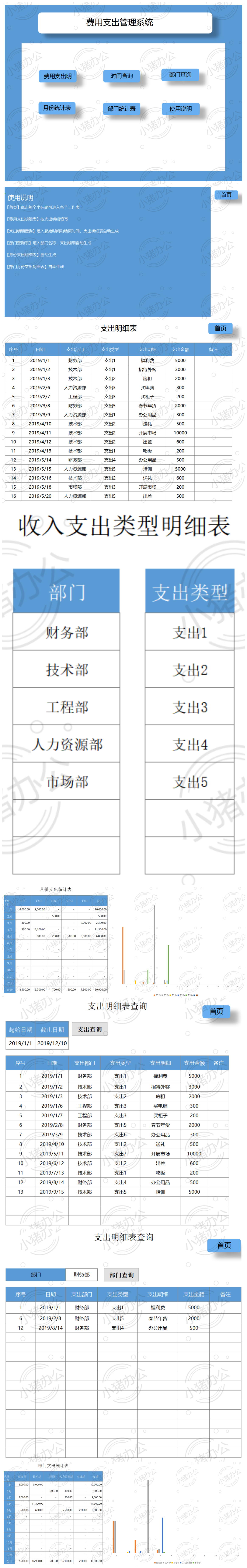 费用支出管理系统（多种查询方式）excel电子表格模板可编辑（高清无水印）76