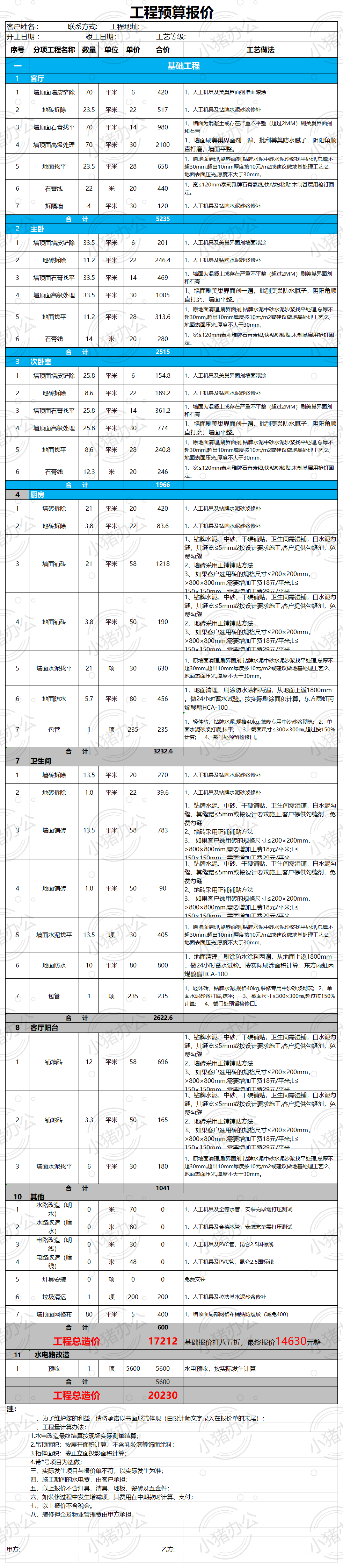 工程预算报价单excel电子表格模板可编辑(高清无水印)96