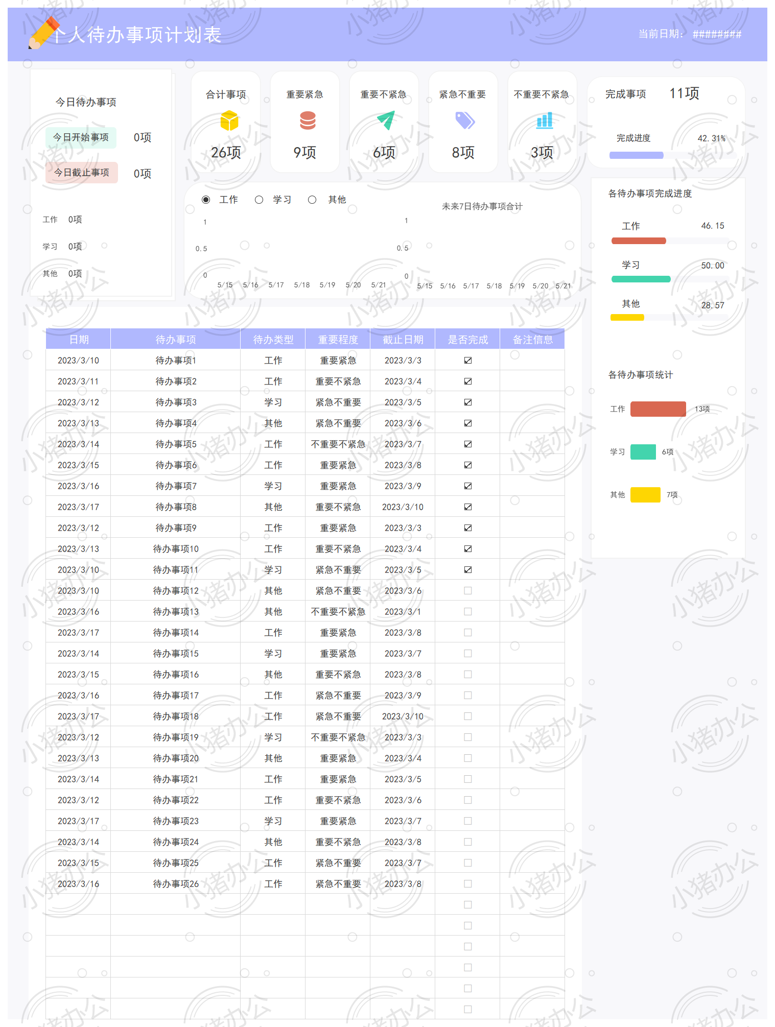 工作计划表39excel电子表格模板可编辑(高清无水印)