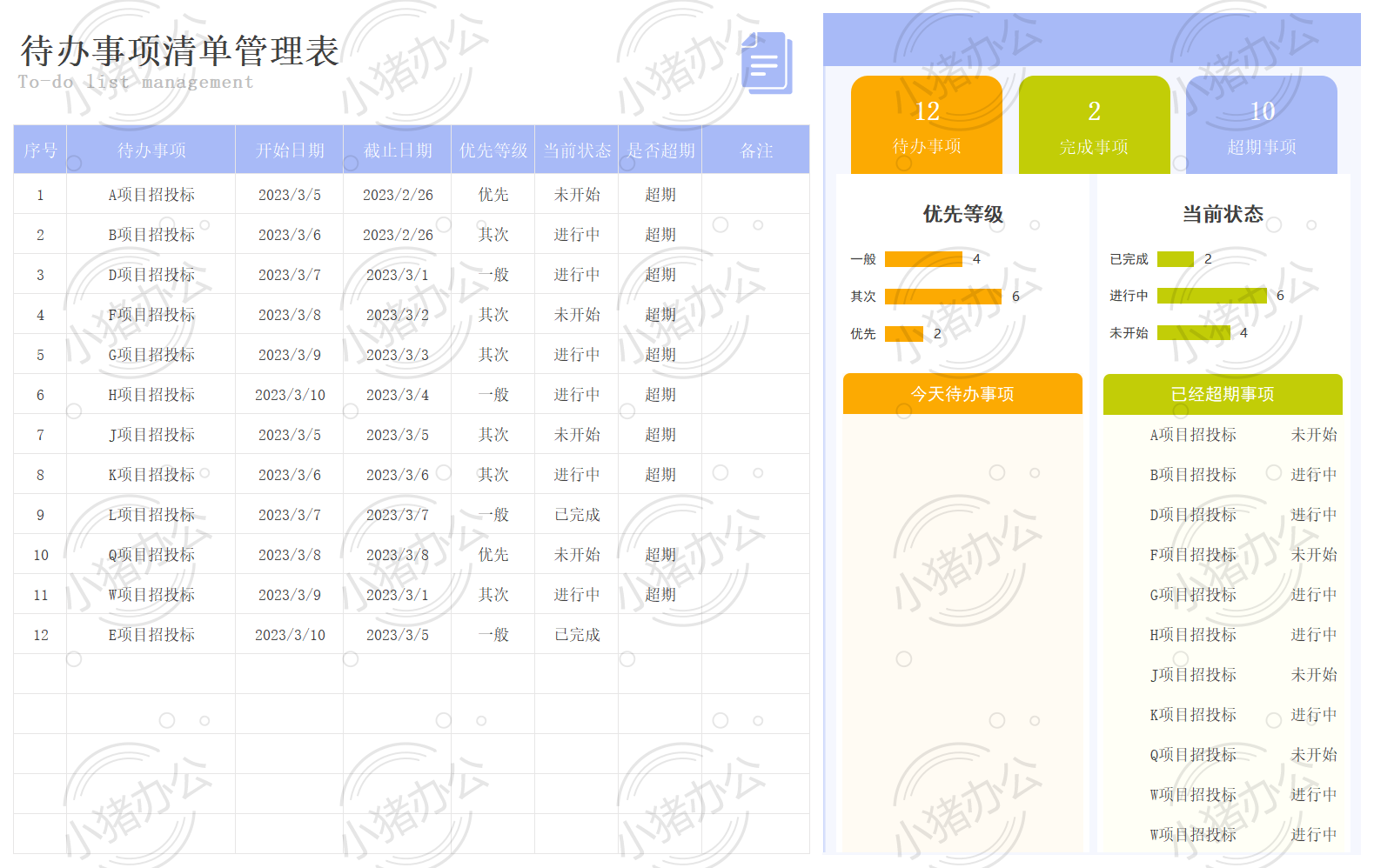 待办事项清单管理表 (2)52excel电子表格模板可编辑(高清无水印)