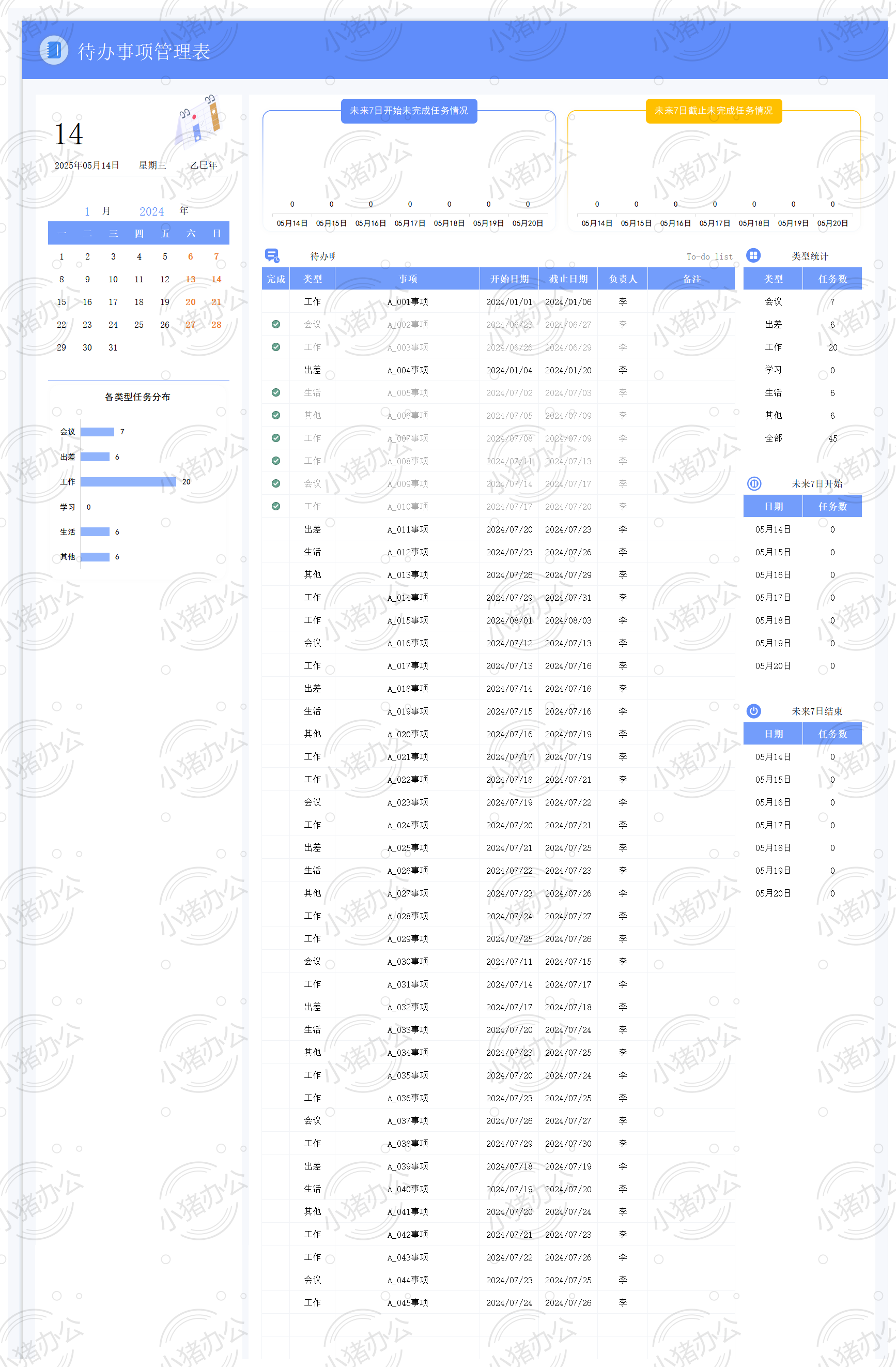待办事项管理表 (1)72excel电子表格模板可编辑(高清无水印)