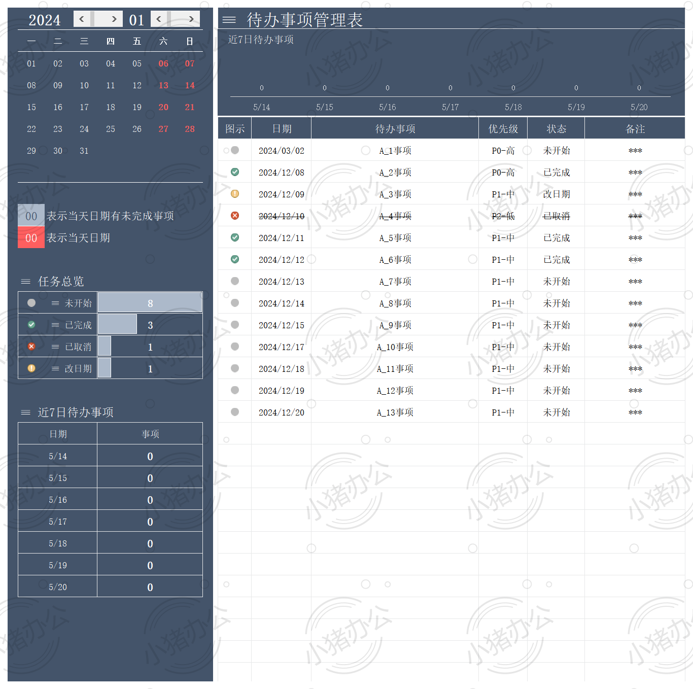 待办事项管理表 (3)67excel电子表格模板可编辑(高清无水印)