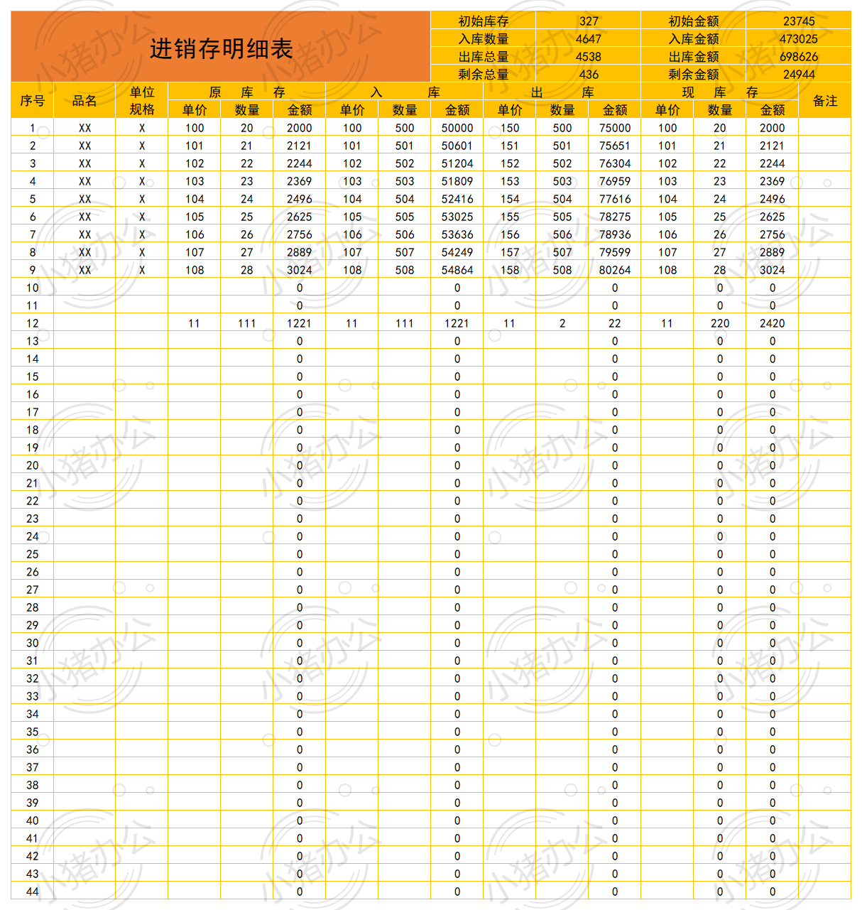 进销存明细表excel电子表格模板可编辑(高清无水印)5