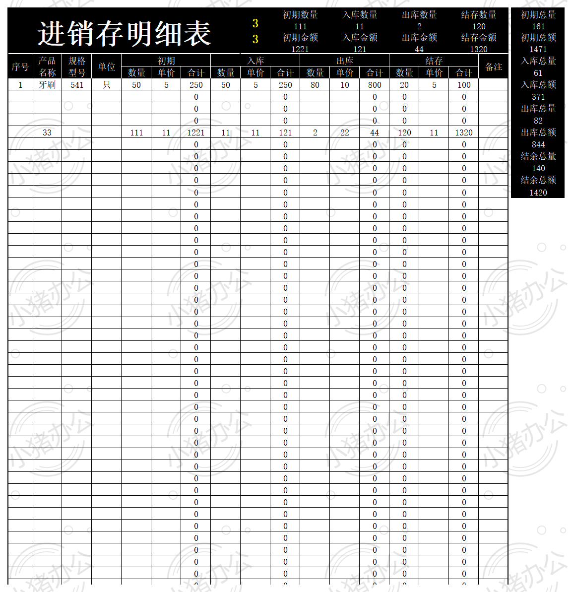 进销存明细表excel电子表格模板可编辑(高清无水印)11