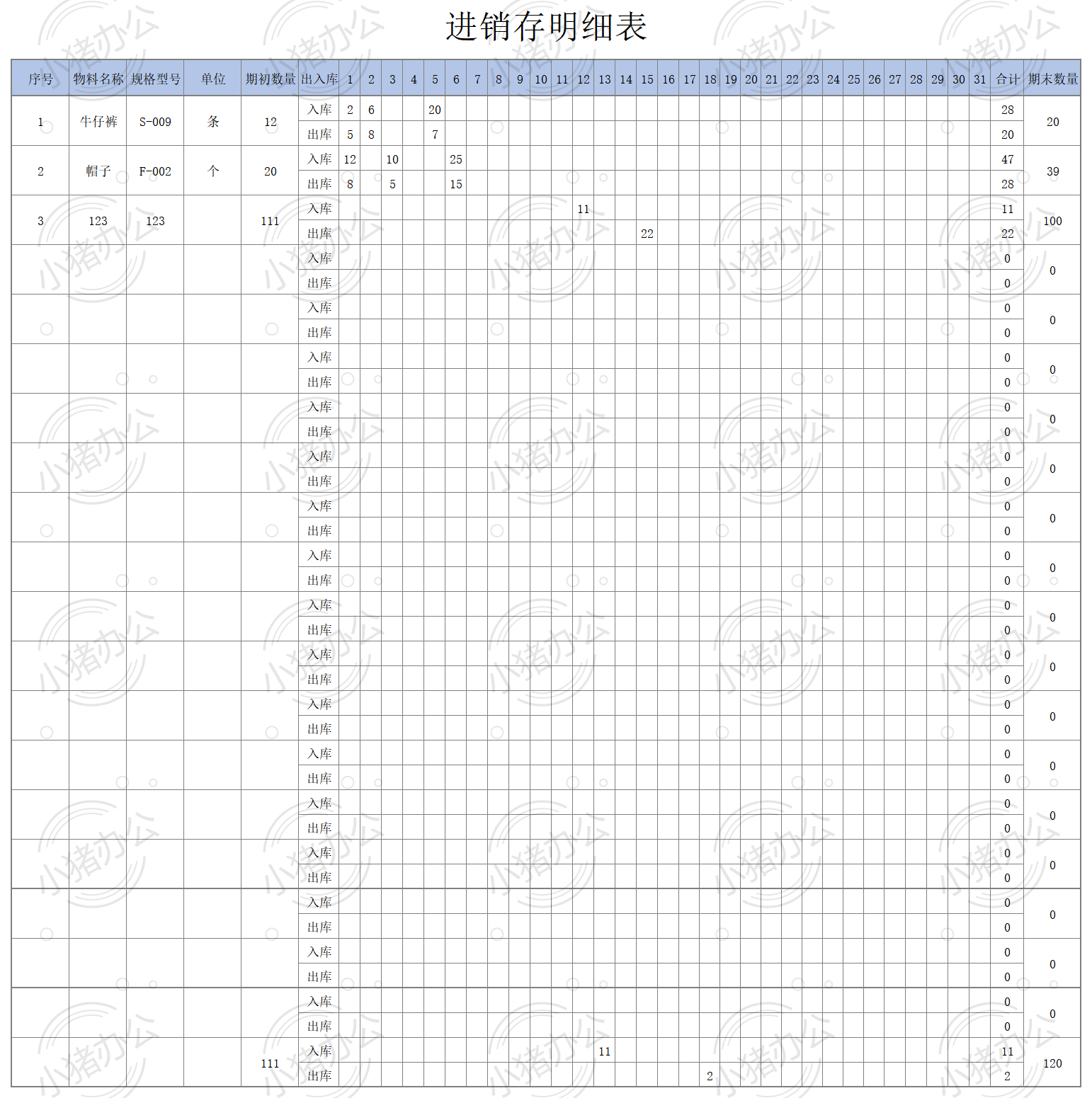 进销存明细表excel电子表格模板可编辑(高清无水印)21