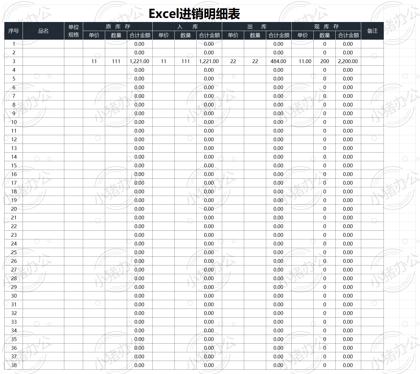 Excel进销明细表excel电子表格模板可编辑(高清无水印)27