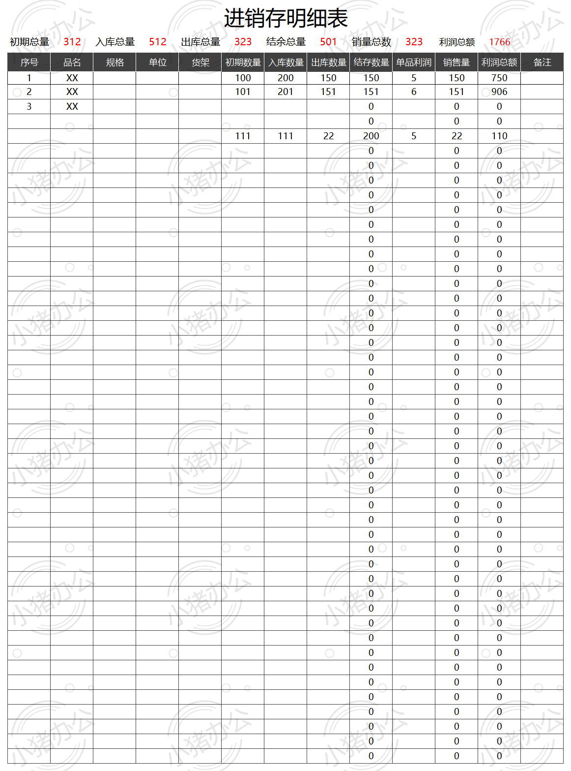 进销存明细表excel电子表格模板可编辑(高清无水印)40