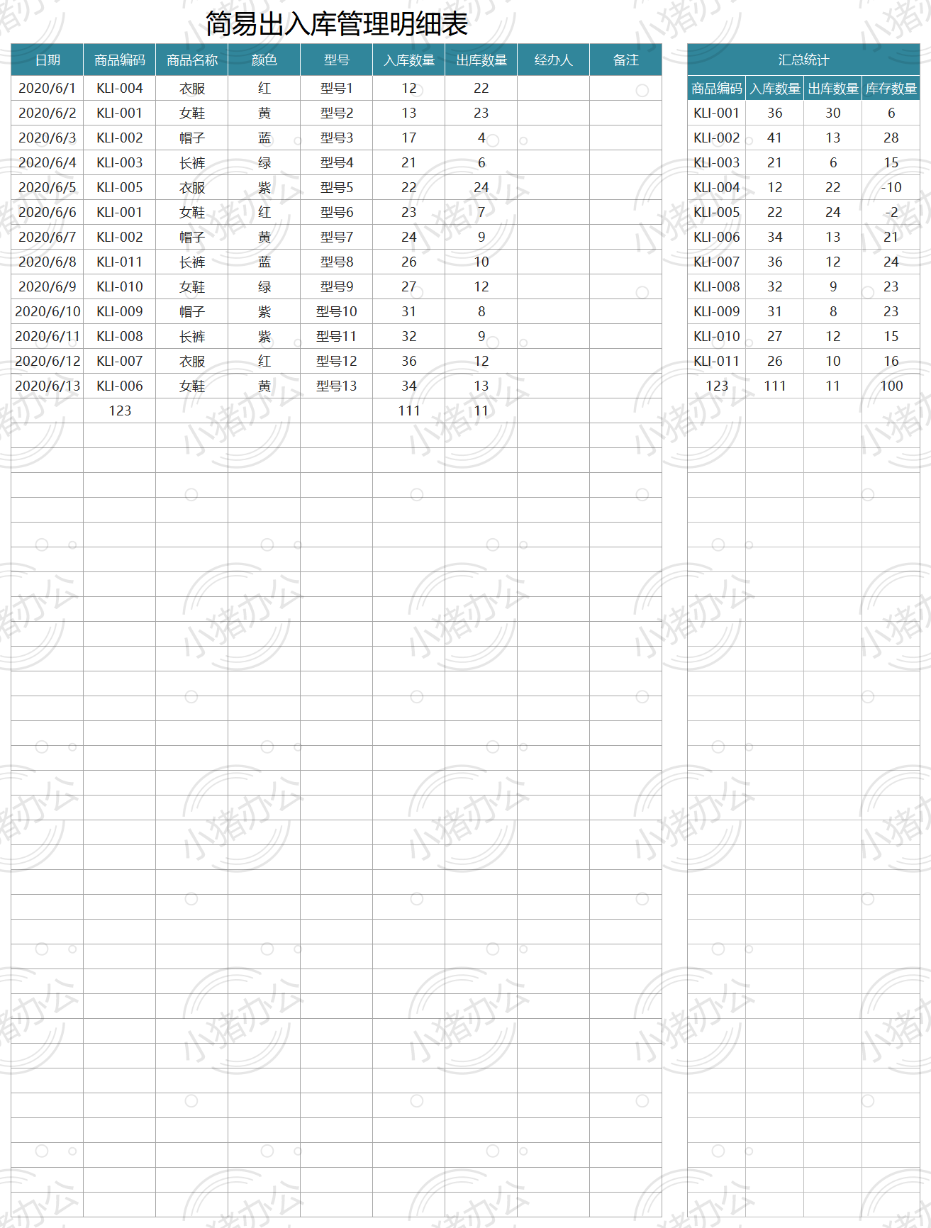 简易出入库管理明细表excel电子表格模板可编辑(高清无水印)47