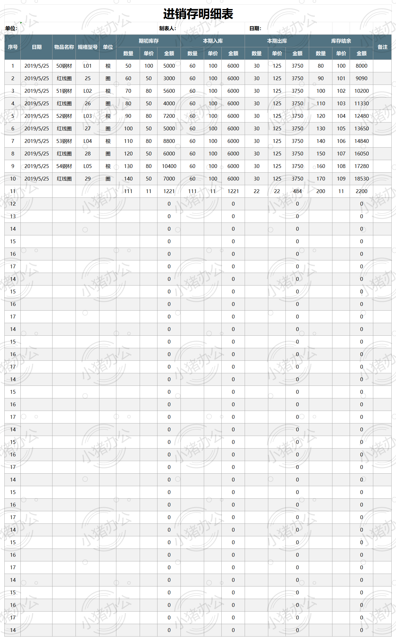 进销存明细表excel电子表格模板可编辑(高清无水印)49