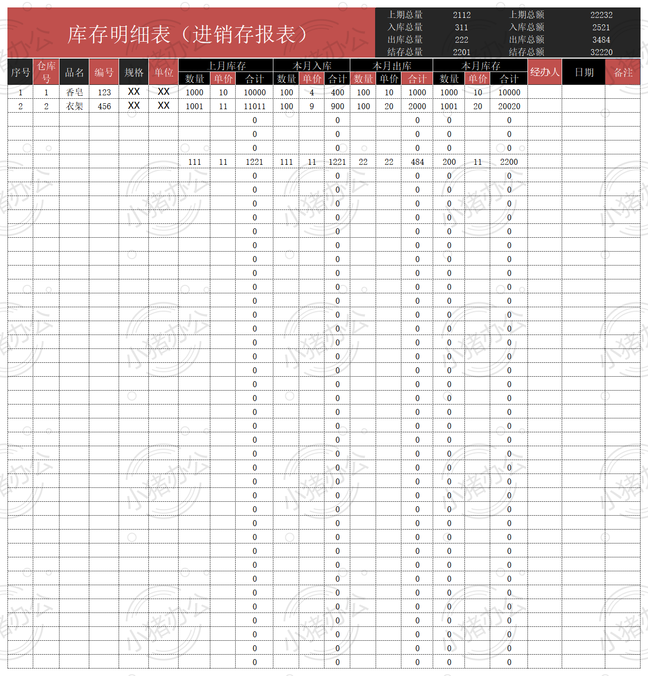 库存明细表(进销存报表)excel电子表格模板可编辑(高清无水印)68