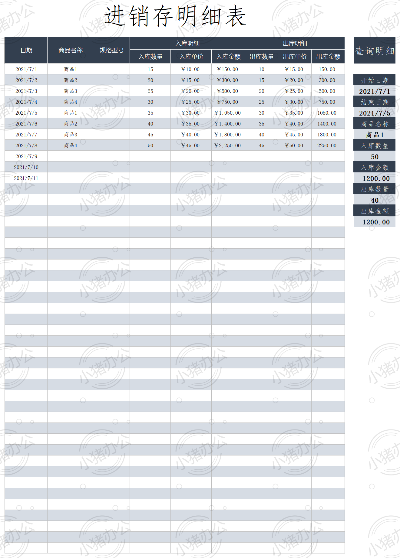进销存明细表excel电子表格模板可编辑(高清无水印)73