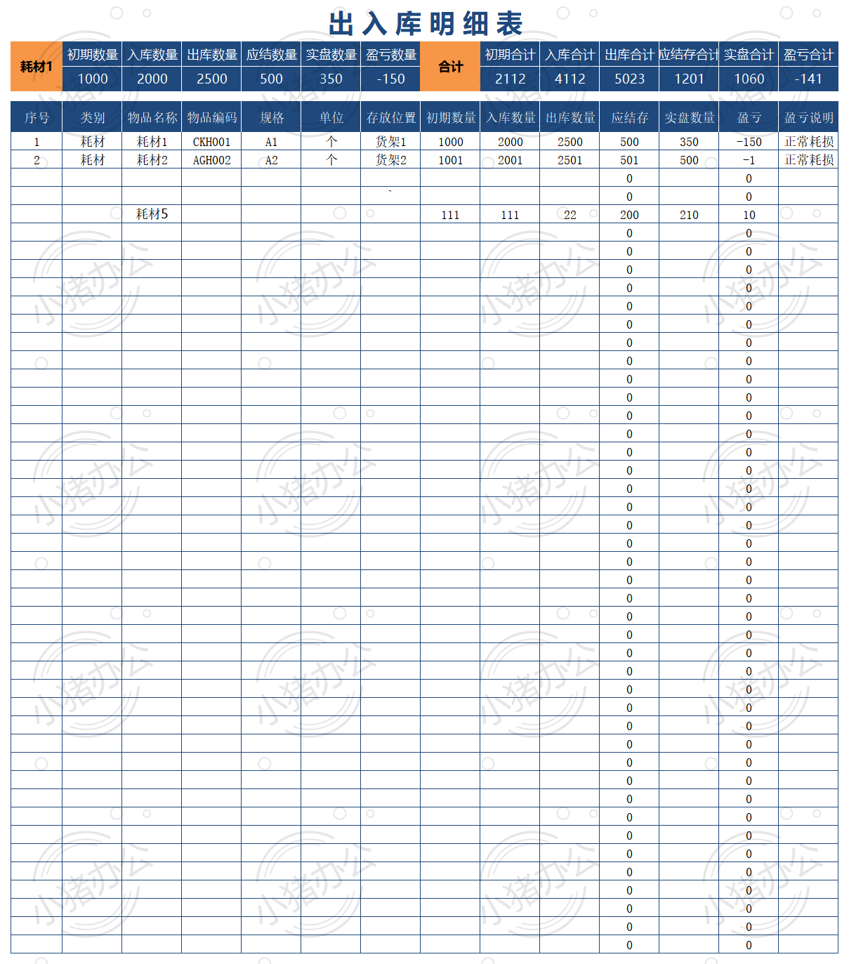 出入库明细表excel电子表格模板可编辑（高清无水印）83